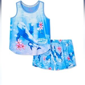 NWT Justice Girls Bermuda Shirt and Tank Pyjama Set - Size M 10